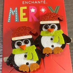 Enchanté Penguin Hair Clips - Festive Black and Red